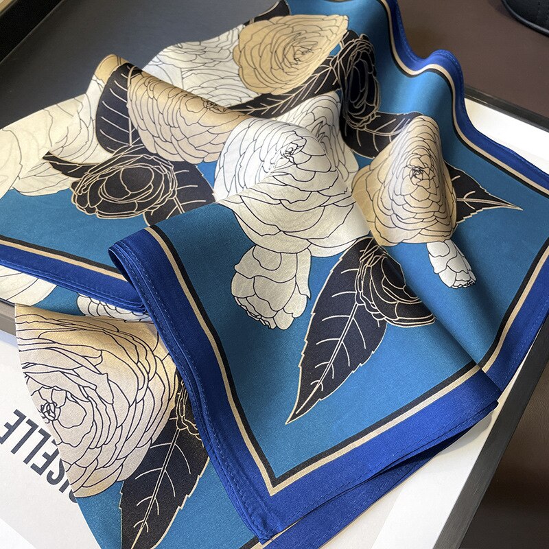 100% Silk Square Flower Decoration Blue | The Parisian