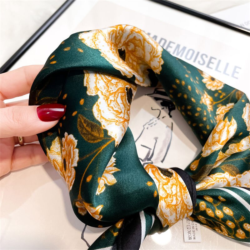 100% Silk Square Scarf with White Flower Decoration for Women | La Parisienne