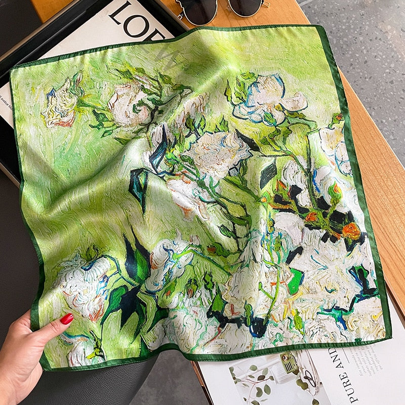 100% Silk Square Artistic Flower Decoration for Women | The Parisian