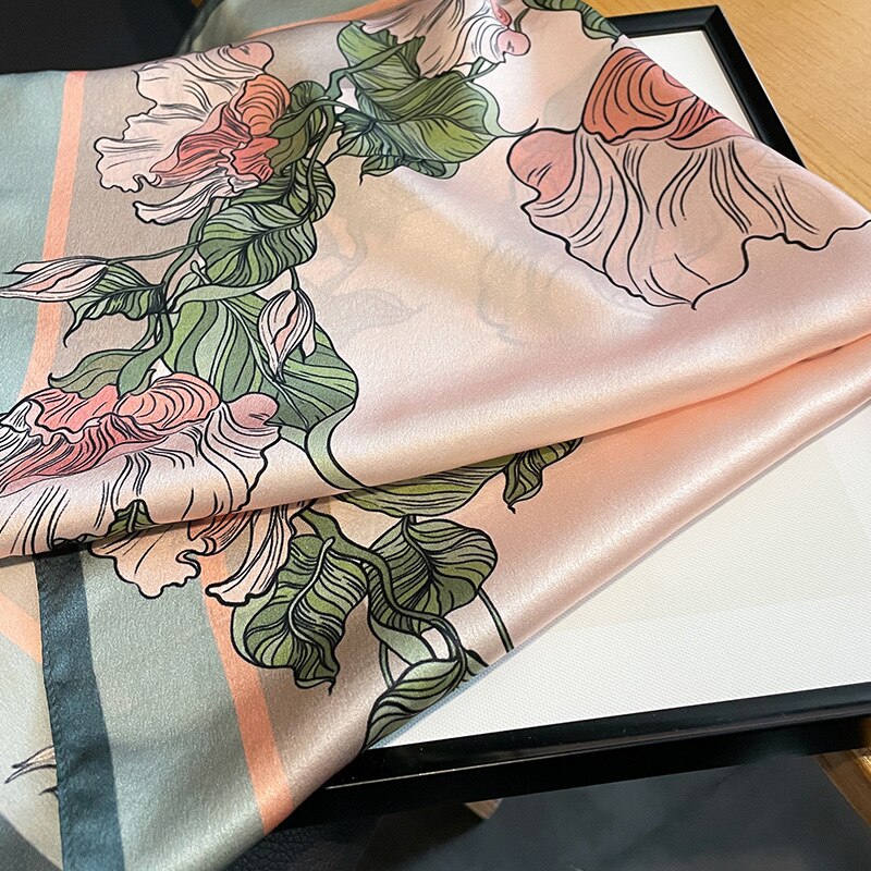 100% Silk Square Flower Pink Woman | The Parisian