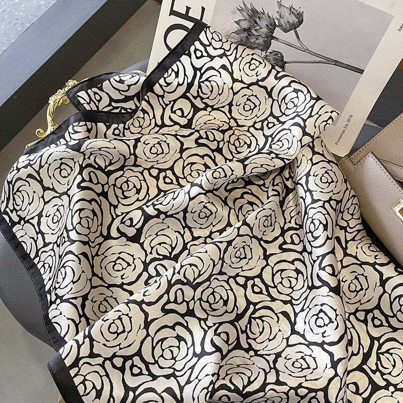 100% Silk Square Pink Black and White Women | The Parisian