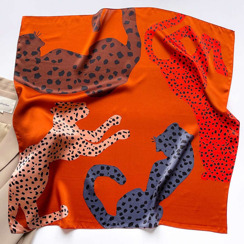 100% Silk Square with Feline pattern for Women | The Parisian