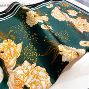 100% Silk Square Scarf with White Flower Decoration for Women | La Parisienne