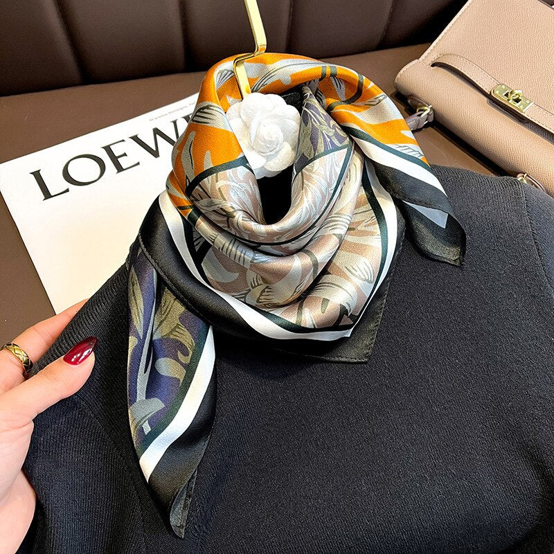 Women's 100% Silk Square Scarf with Refined Flower | La Parisienne