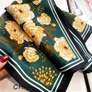 100% Silk Square Scarf with White Flower Decoration for Women | La Parisienne