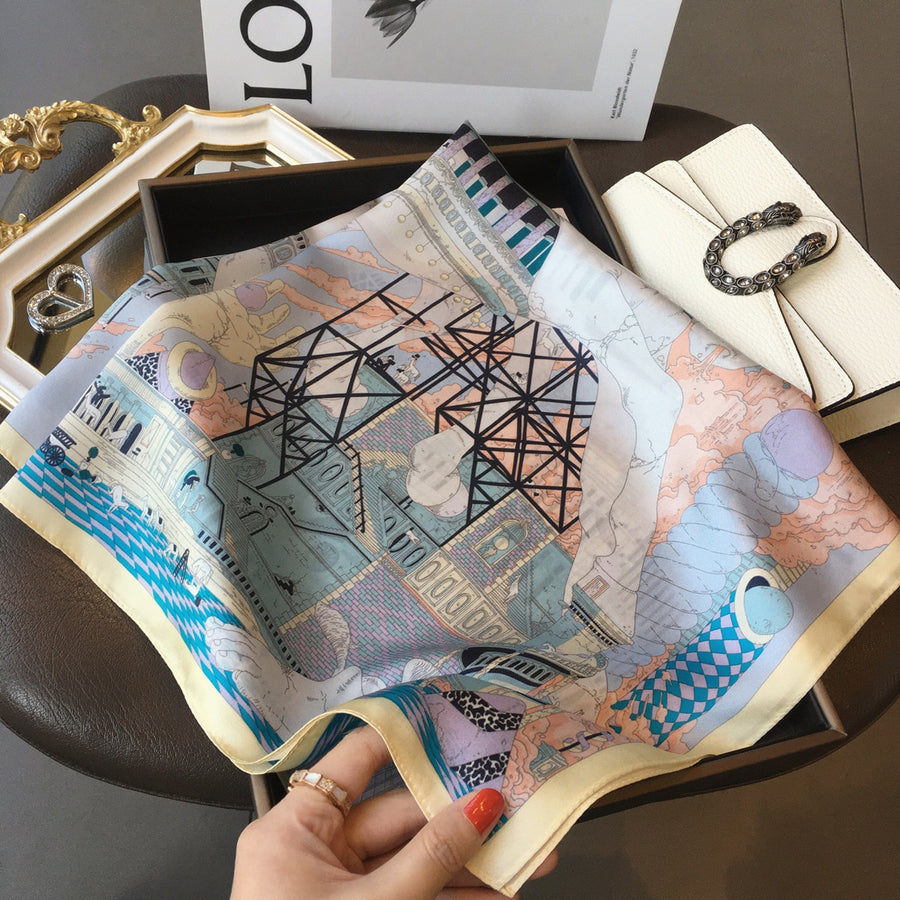 100% Silk Square Surrealist Decoration for Women | La Parisienne