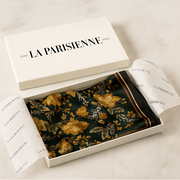 100% Silk Square Scarf with White Flower Decoration for Women | La Parisienne