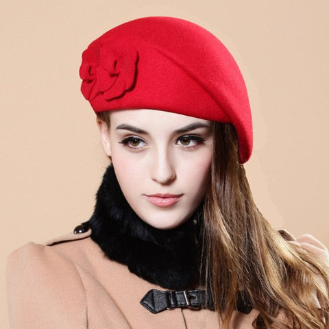 Béret Laine Décoration Fleur Femme | La Parisienne