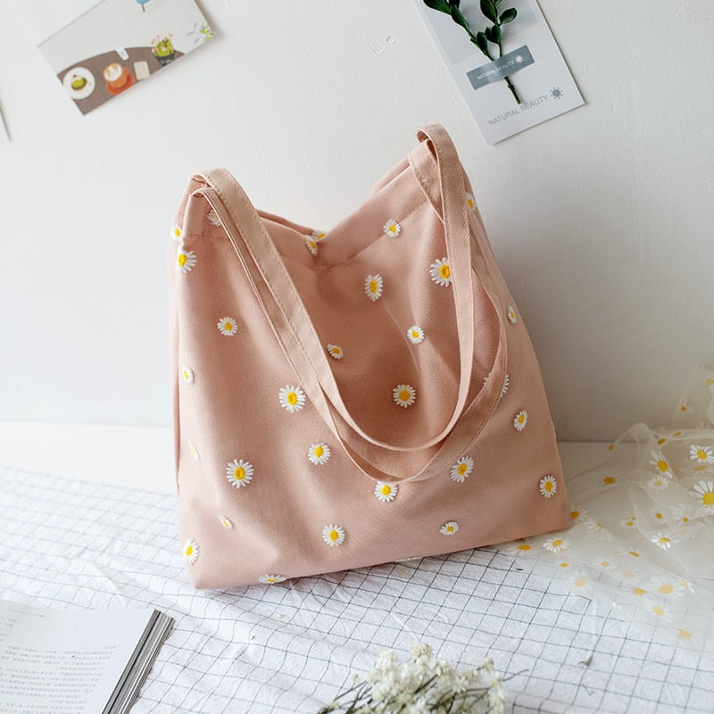 Women's Daisy Decoration Canvas Tote Bag | The Parisian