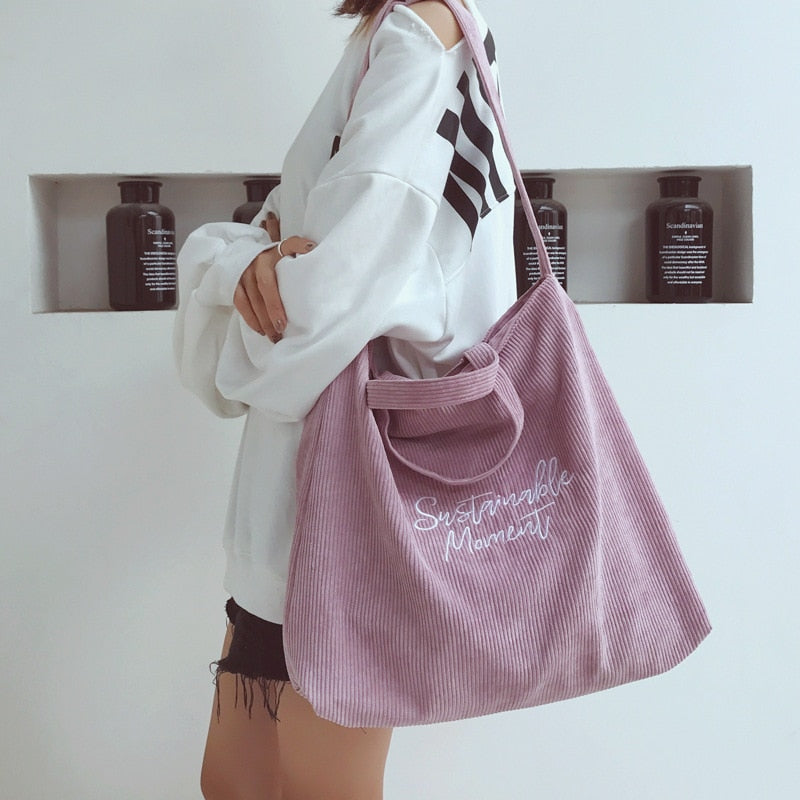 Old School Tote Bag in Corduroy Women | The Parisian