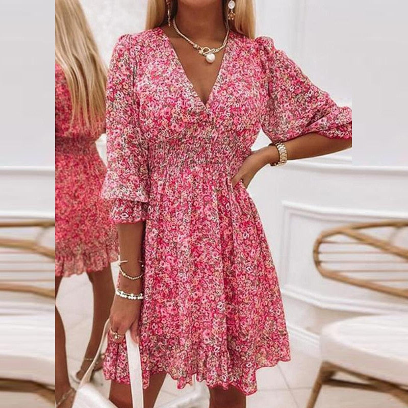 Robe Courte Motif Fleur Femme | La Parisienne