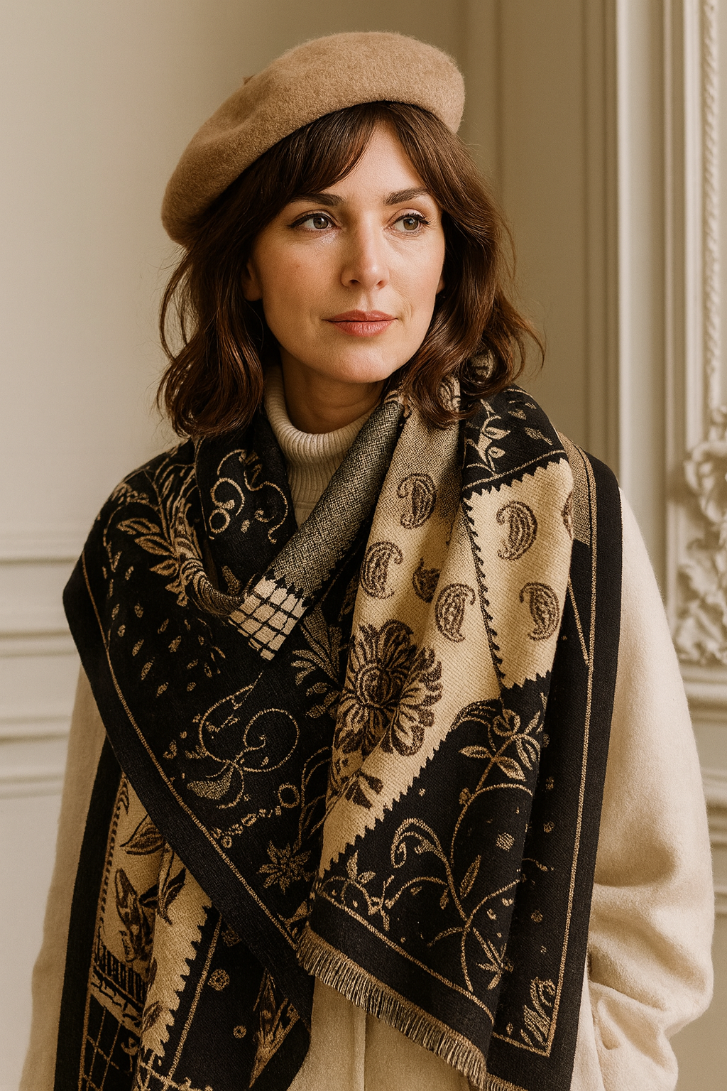 Écharpe Femme Hiver Unie élégante - Pashmina 200x70 Cm En Polyester/viscose, Pour Tenue Décontractée Ou Chic