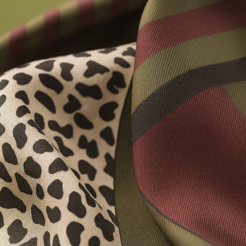Foulard Carré 100% Soie Motif Vert Tacheté | La Parisienne