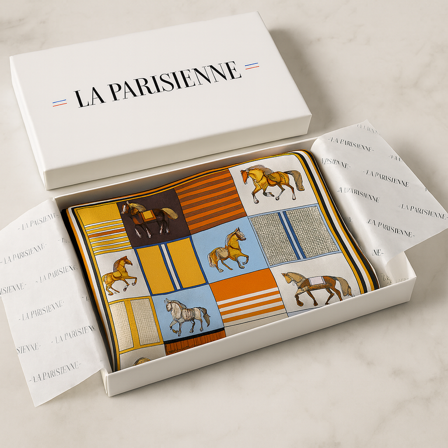 Carré 100% Soie Motif Equestre Femme | La Parisienne
