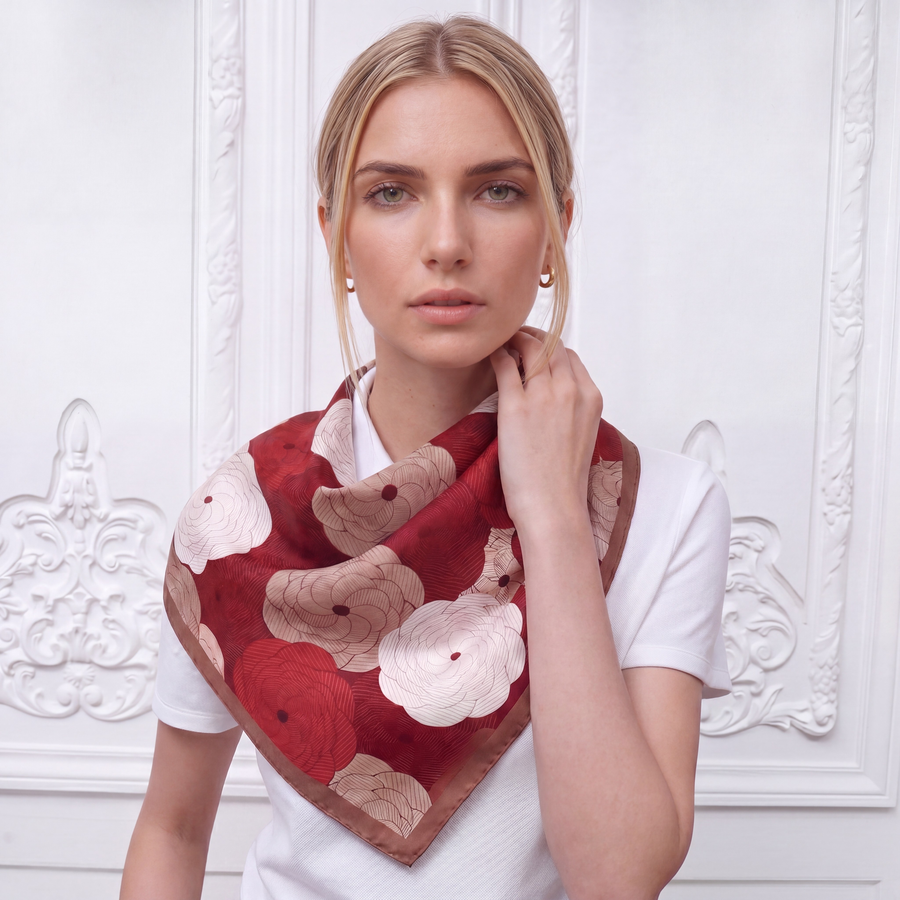 100% Silk Square Flower pattern Women | La Parisienne