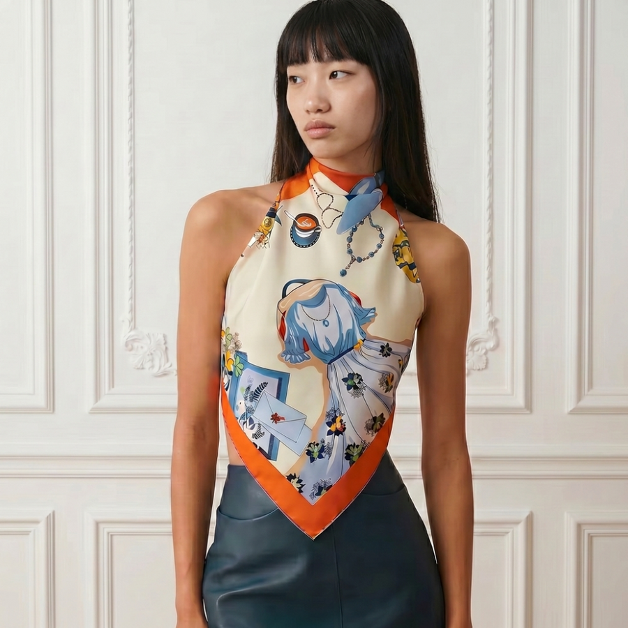 Square 100% Silk Women Chic Flower Pattern | La Parisienne 