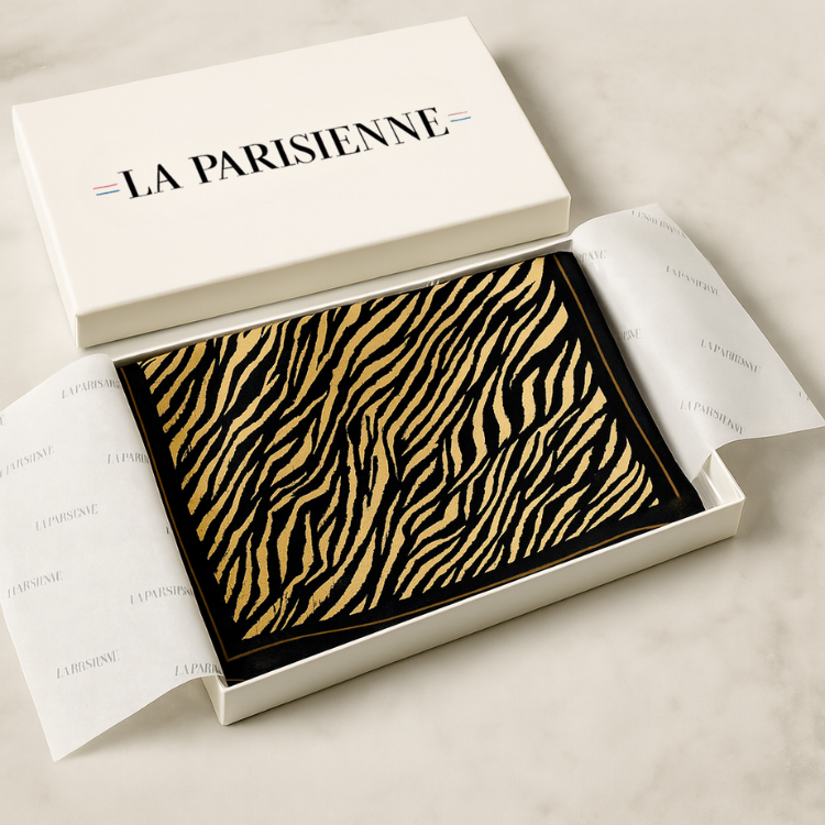 100% Silk Square with Zebra Decoration for Women | The Parisian 
