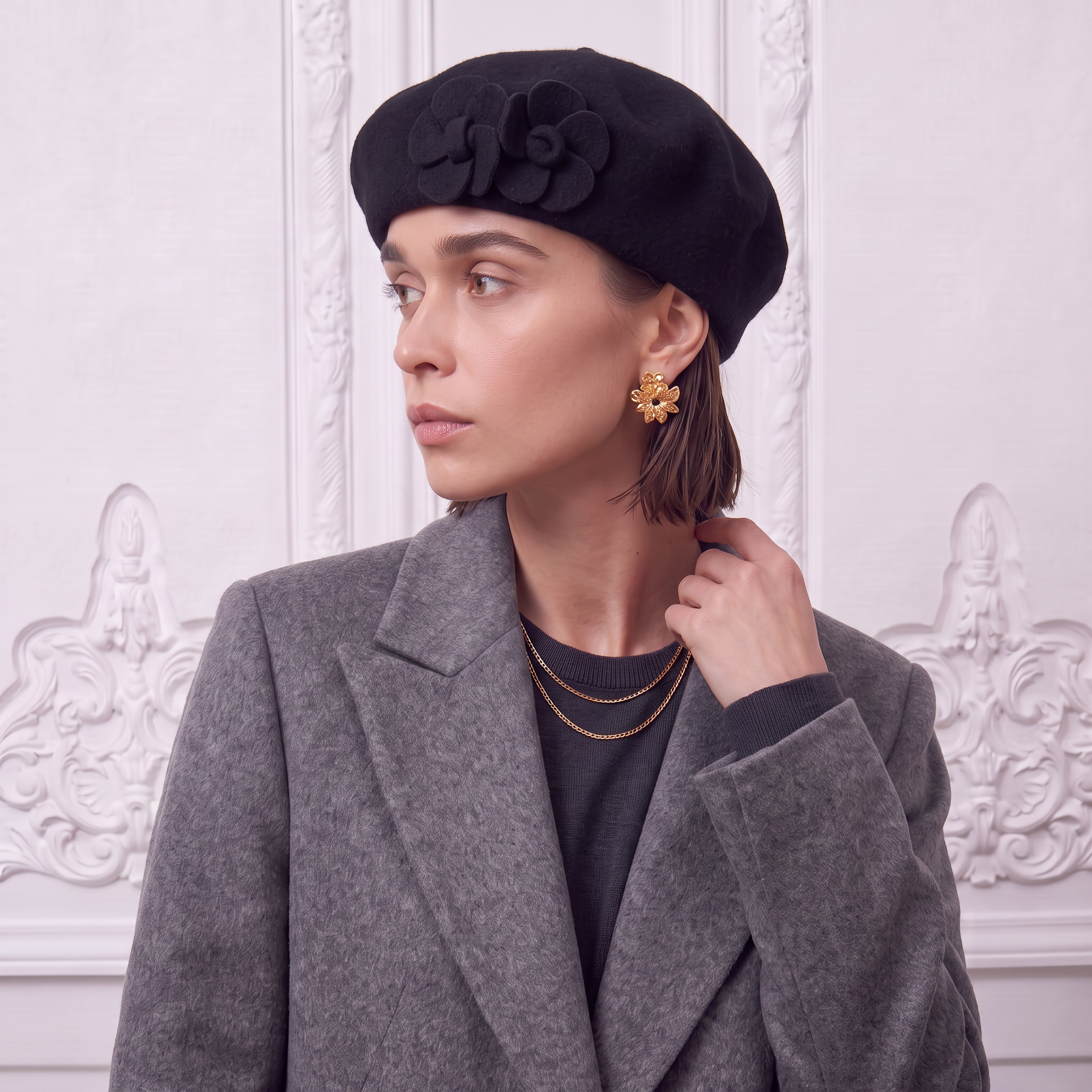 Wool beret Flower Decoration Woman | La Parisienne