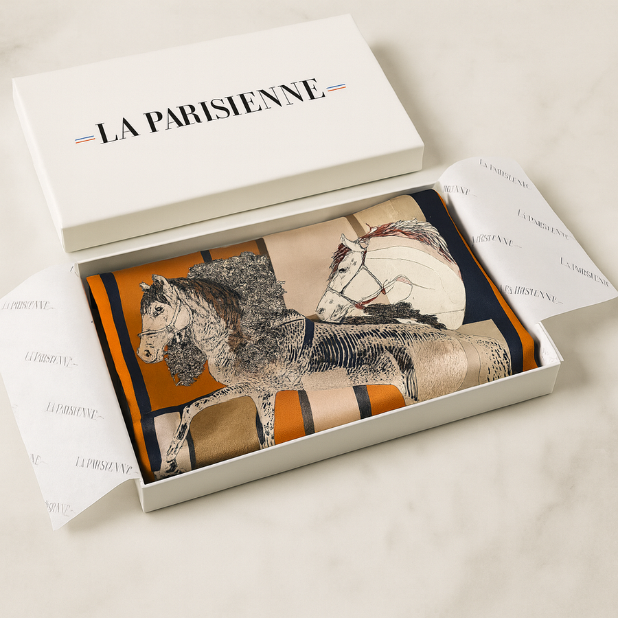 100% Silk Square with Horse pattern for Women | La Parisienne