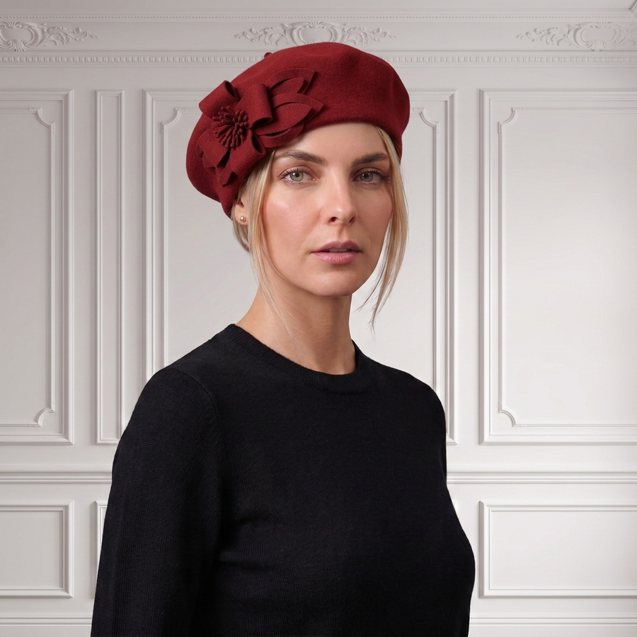 Béret Femme Motif Fleur 100% Laine | La Parisienne