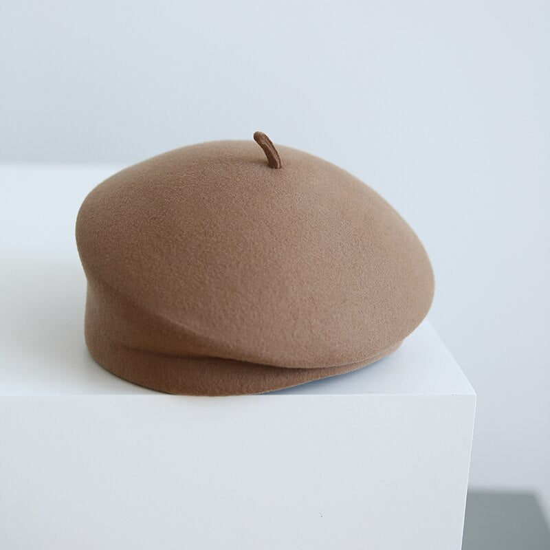 Béret Femme En Laine Australienne 100% - Style Vintage Français - Doublure Satin & Cuir Noir - Ajustable
